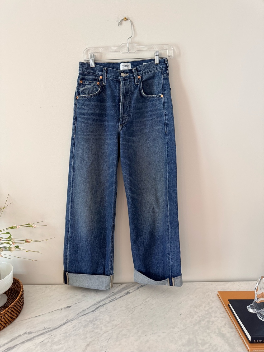 Wide Leg Dark Blue Denim Jeans